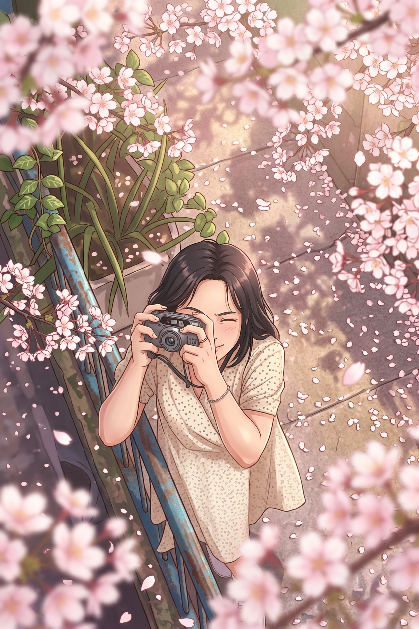 Japanese anime style, anime girl, under cherry blossom tree, soft light, detailed, retain facial features
